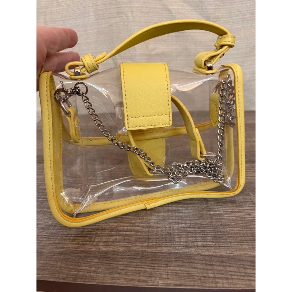 Yellow Clear PVC Crossbody Bag Stadium Approved Transparent Chain Strap Purse